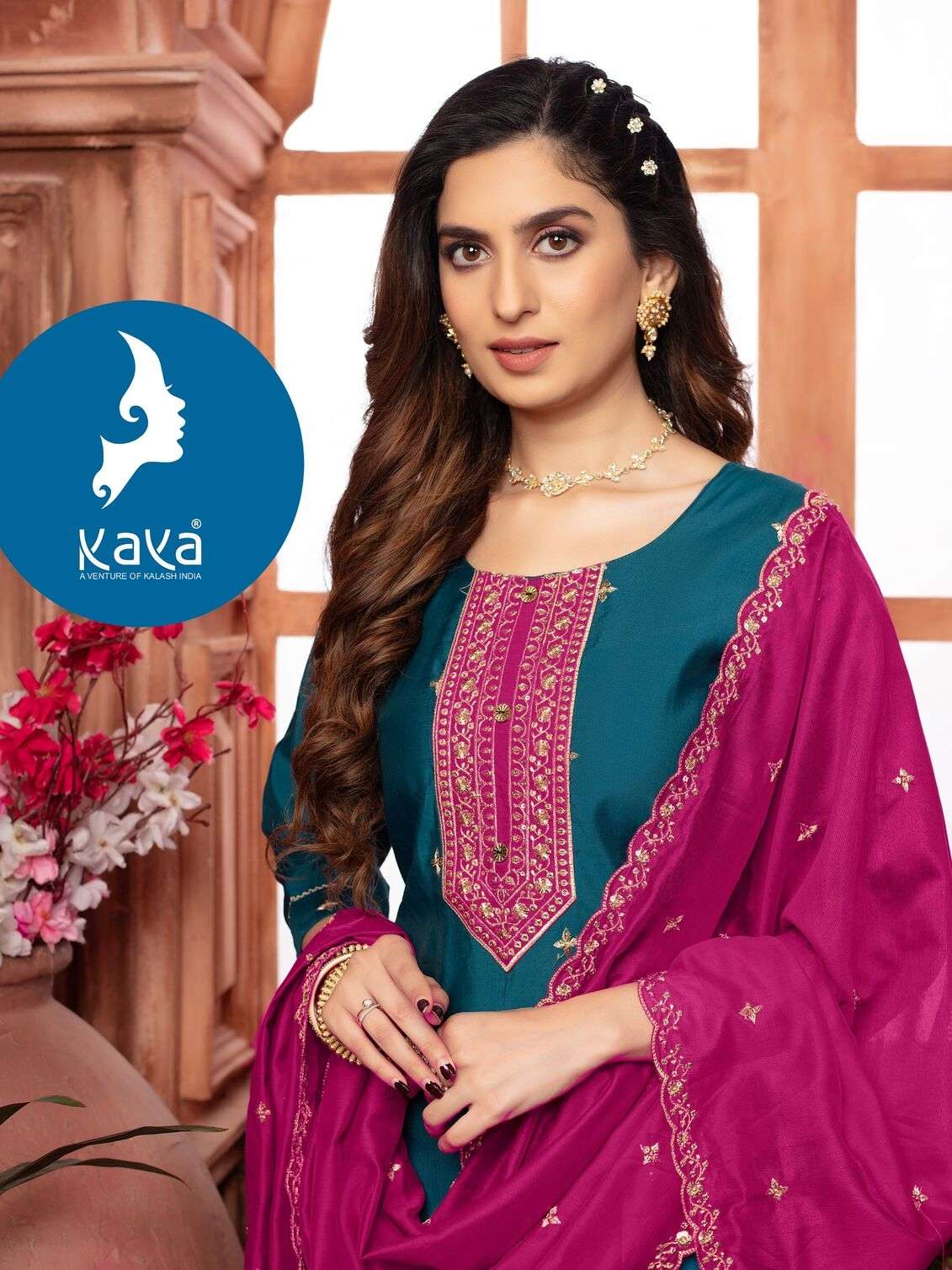 KANCHAN BY KAYA KURTI ROMAN SILK THREAD WORK KURTI PANT WITH DUPATTA 