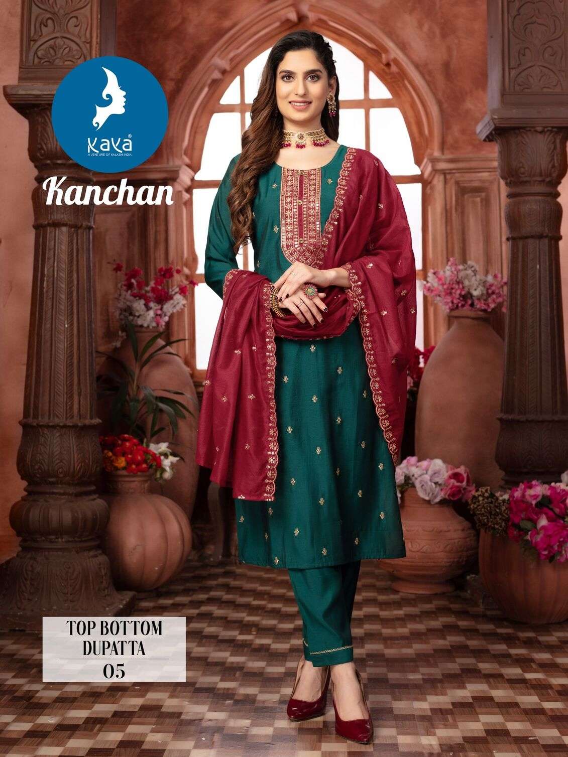 KANCHAN BY KAYA KURTI ROMAN SILK THREAD WORK KURTI PANT WITH DUPATTA 