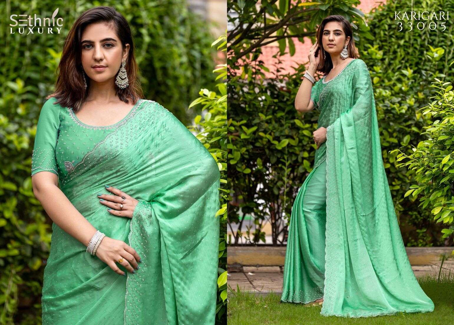 KARIGARI VOL-2 BY SETHNIC LIFESTYLES SATIN CHIFFON DESIGNER HANDWORK PATTA SAREES 