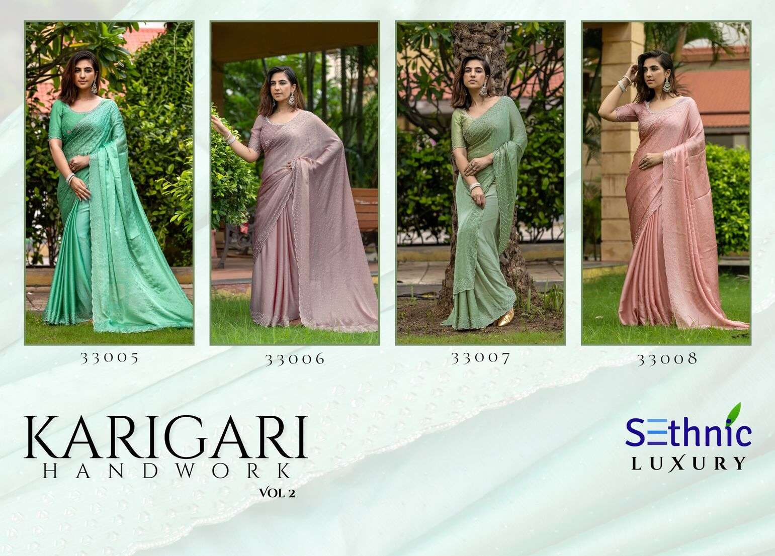 KARIGARI VOL-2 BY SETHNIC LIFESTYLES SATIN CHIFFON DESIGNER HANDWORK PATTA SAREES 