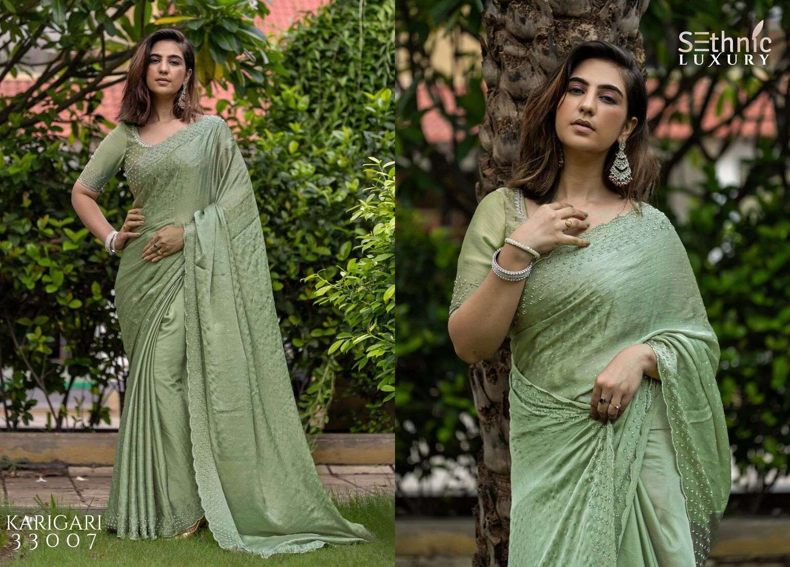 KARIGARI VOL-2 BY SETHNIC LIFESTYLES SATIN CHIFFON DESIGNER HANDWORK PATTA SAREES 