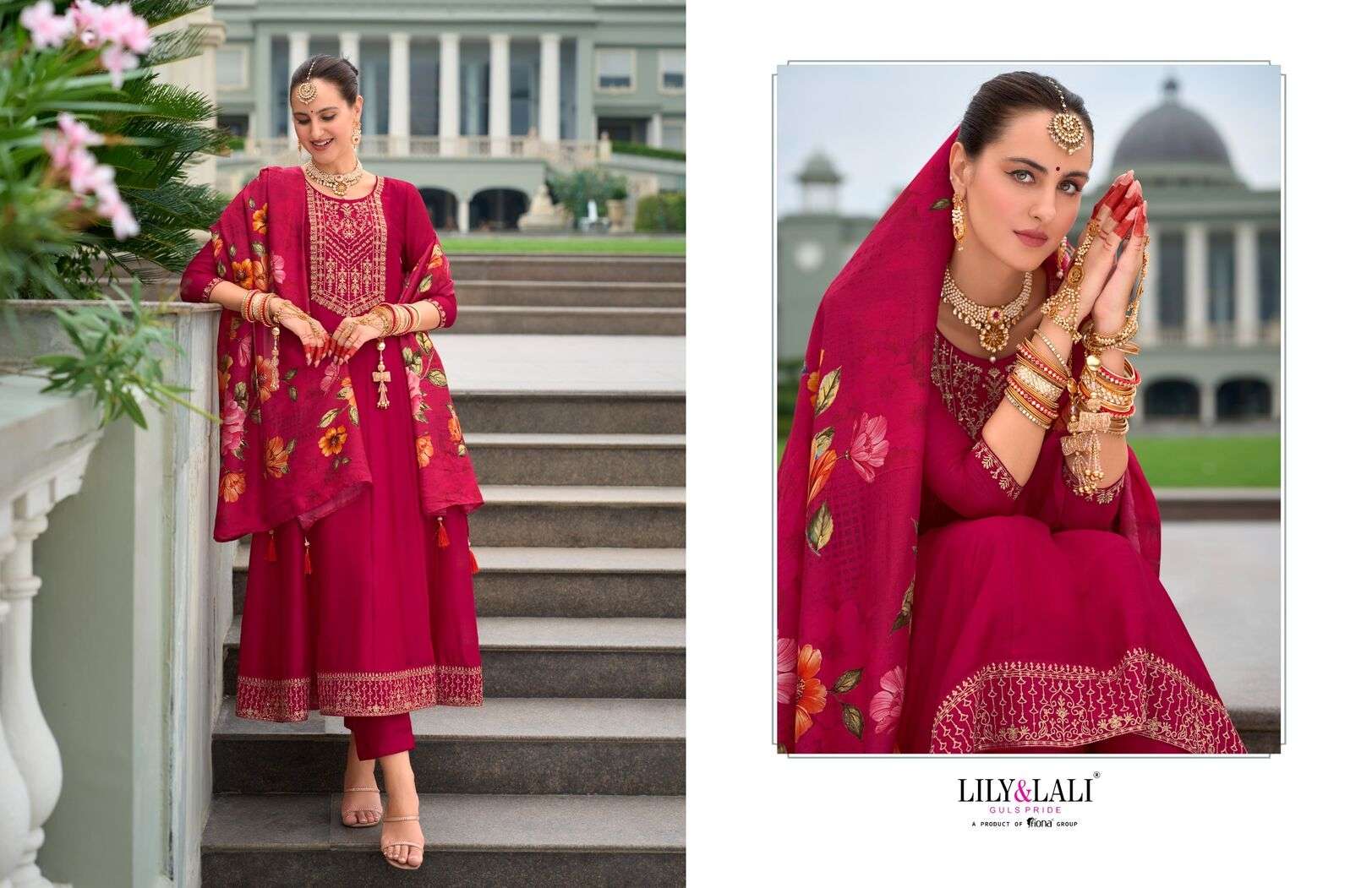 KARWA ANARKALI BY LILY & LALI ANARKALI STYLE DRESS WITH EMBROIDERY HANDWORK KURTI PANT WITH DUPATTA 