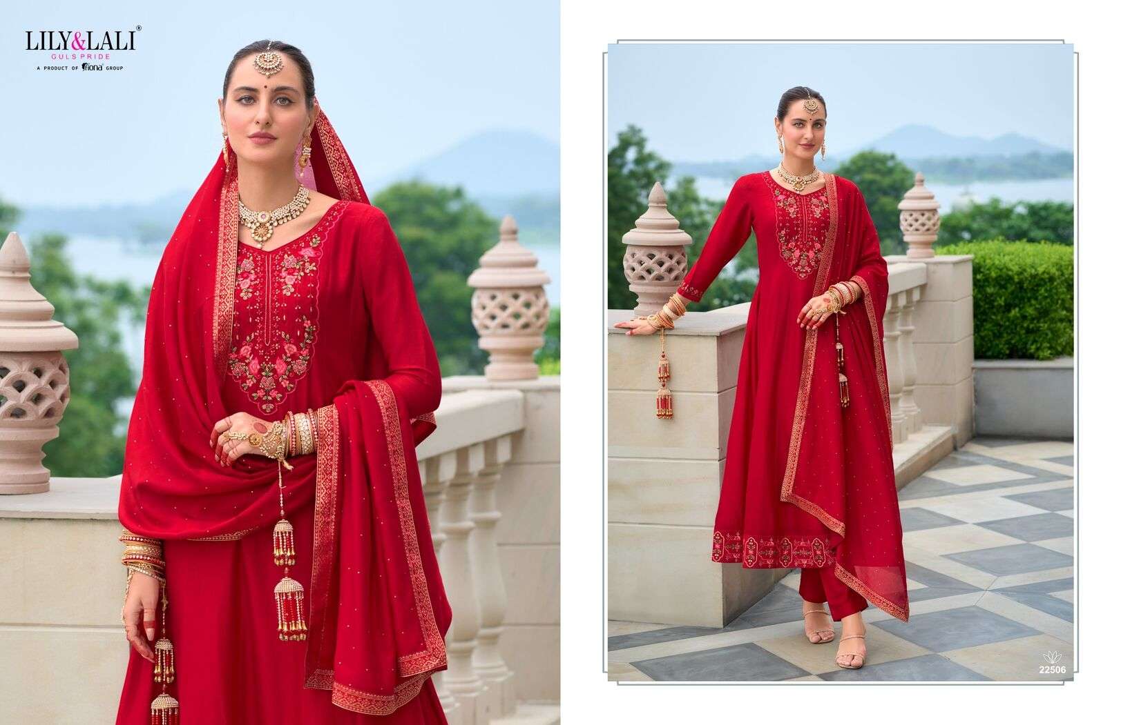 KARWA ANARKALI BY LILY & LALI ANARKALI STYLE DRESS WITH EMBROIDERY HANDWORK KURTI PANT WITH DUPATTA 