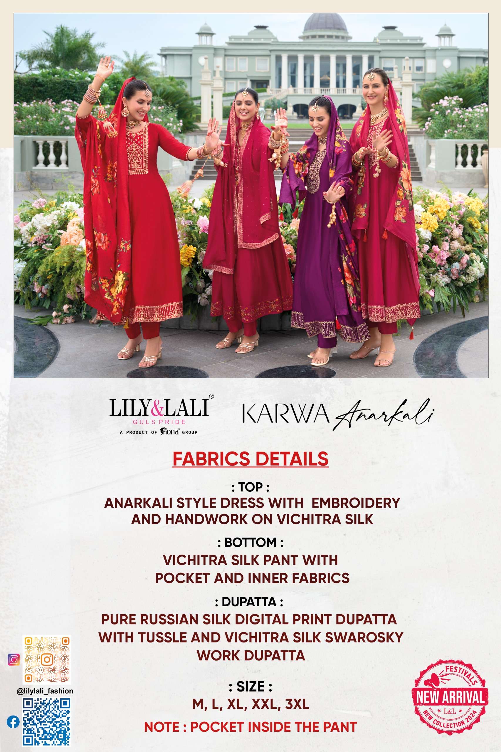 KARWA ANARKALI BY LILY & LALI ANARKALI STYLE DRESS WITH EMBROIDERY HANDWORK KURTI PANT WITH DUPATTA 