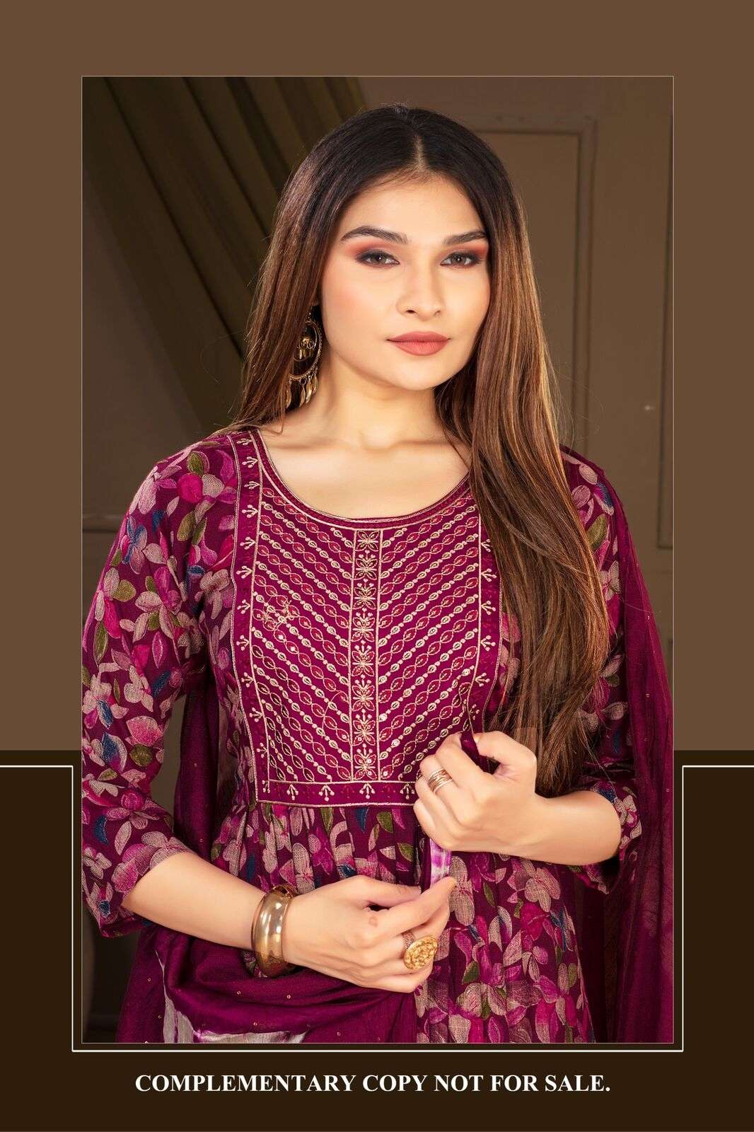 KINJAL BY JIYANA CHANDERI SEQUENCE RAYON FOIL PRINT EMBROIDERY WORK KURTI PANT WITH DUPATTA