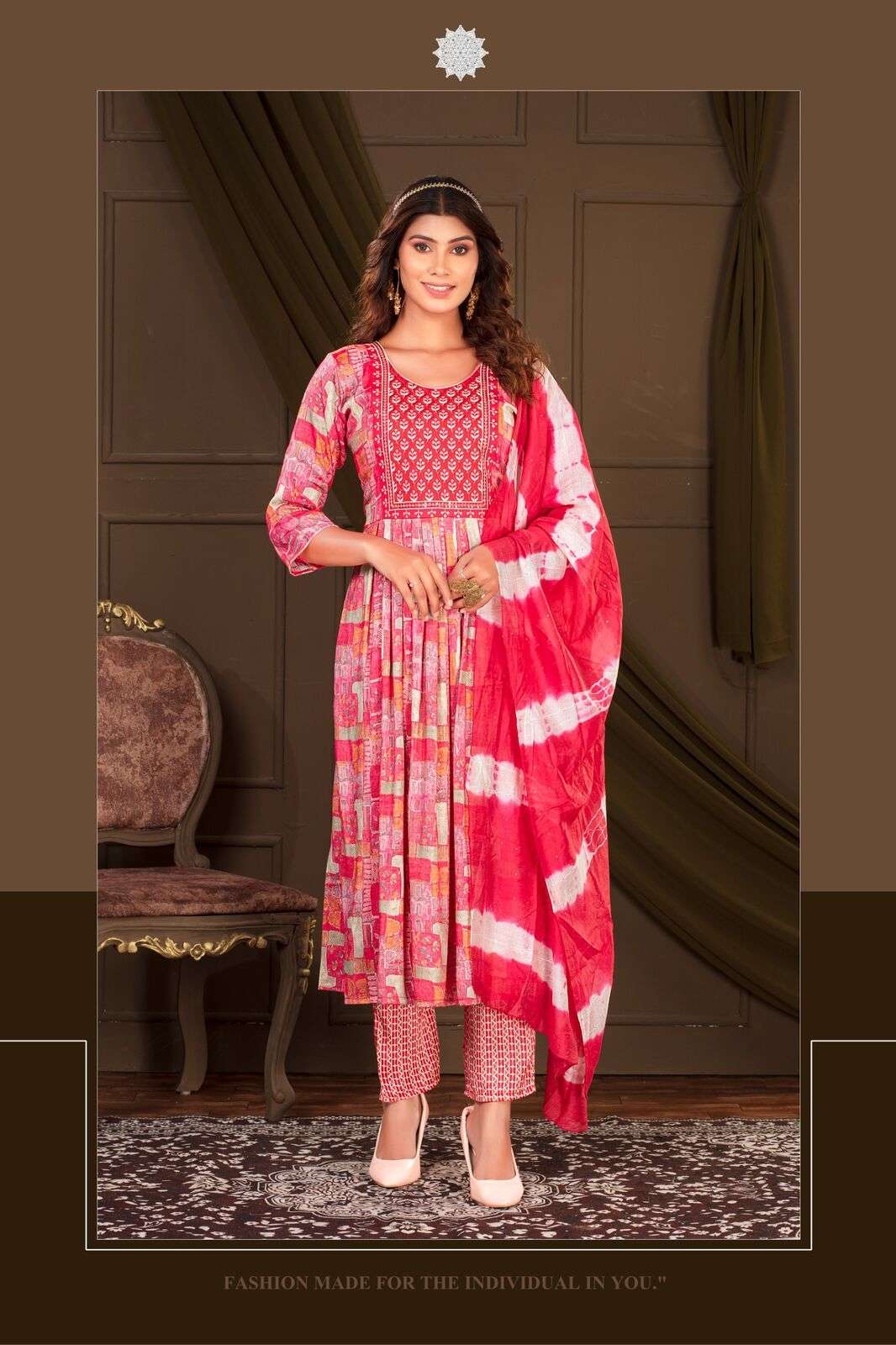 KINJAL BY JIYANA CHANDERI SEQUENCE RAYON FOIL PRINT EMBROIDERY WORK KURTI PANT WITH DUPATTA