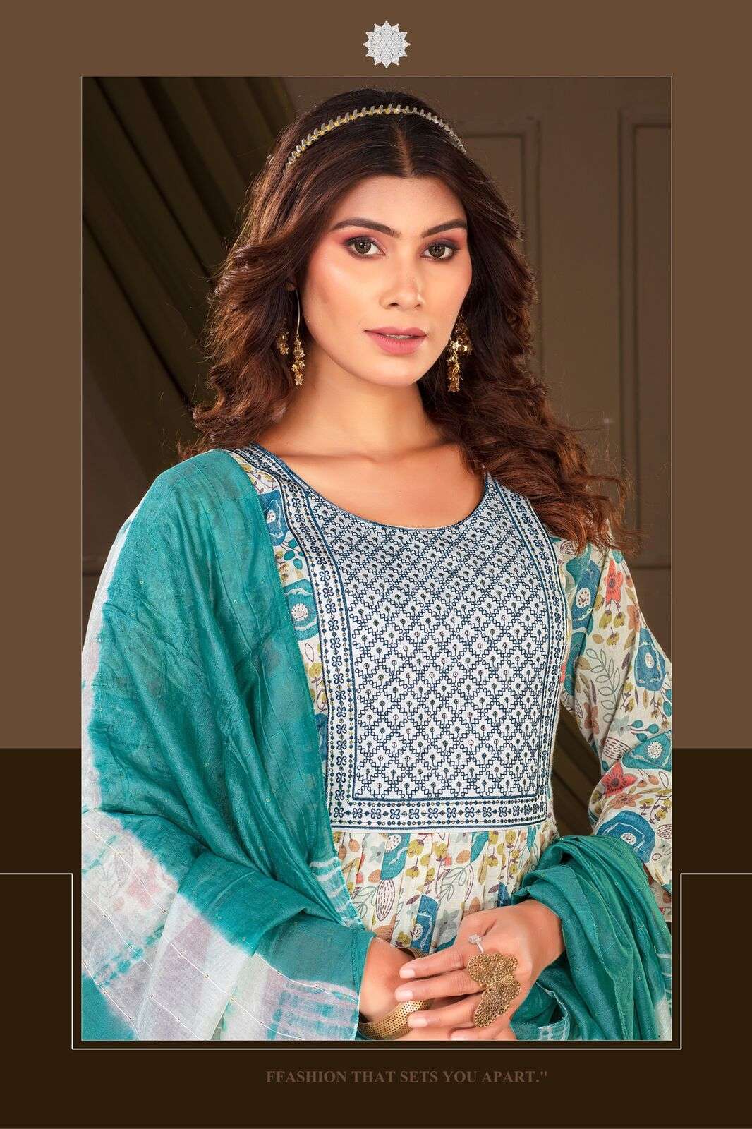 KINJAL BY JIYANA CHANDERI SEQUENCE RAYON FOIL PRINT EMBROIDERY WORK KURTI PANT WITH DUPATTA