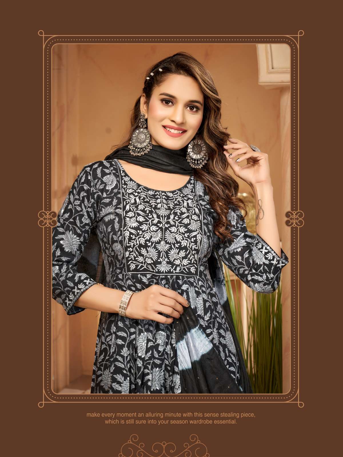 KIRTI BY JIYANA TWO TON RAYON FOIL PRINT EMBROIDERY WORK KURTI PANT WITH SIBORI DUPATTA 