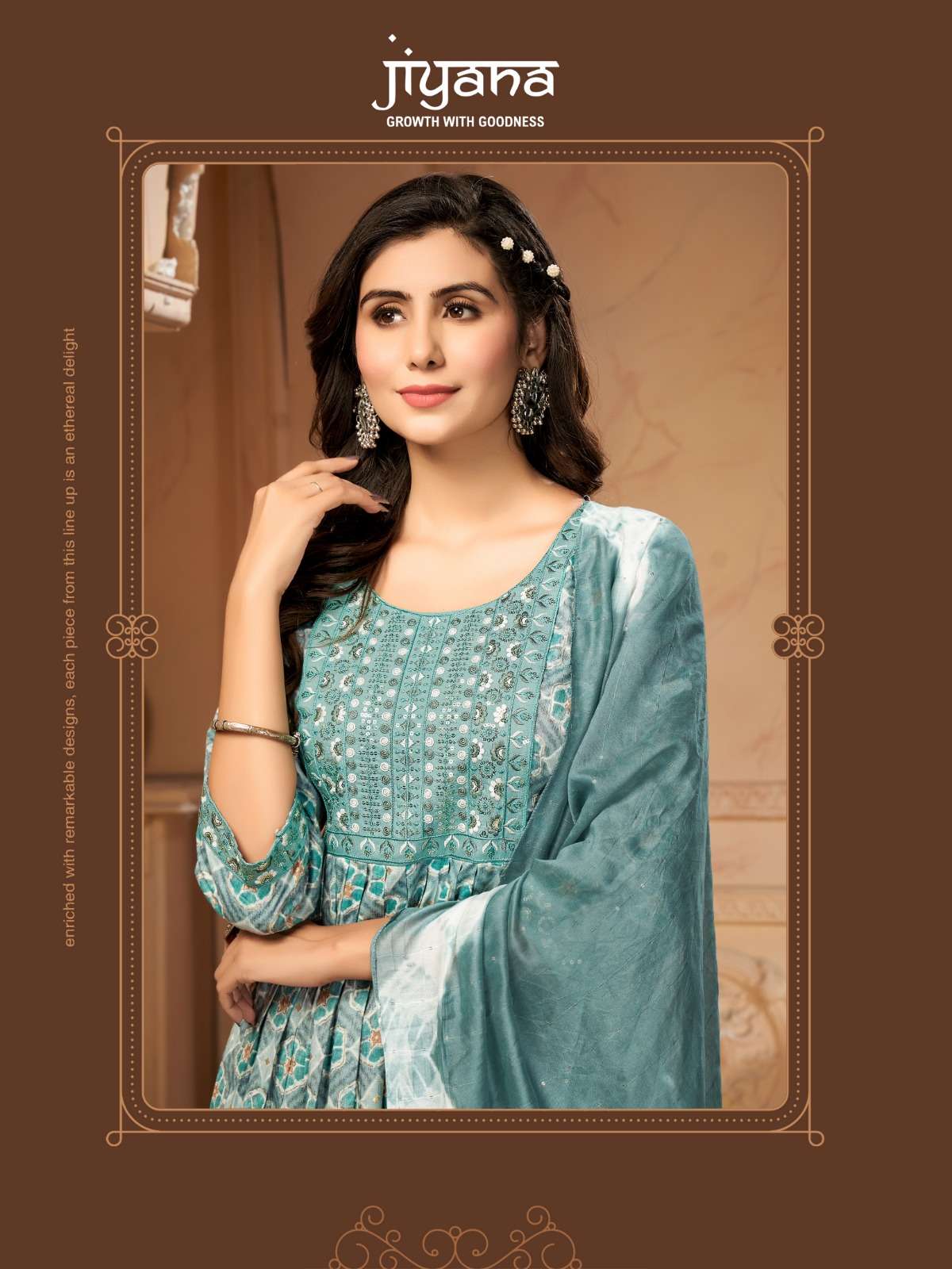 KIRTI BY JIYANA TWO TON RAYON FOIL PRINT EMBROIDERY WORK KURTI PANT WITH SIBORI DUPATTA 