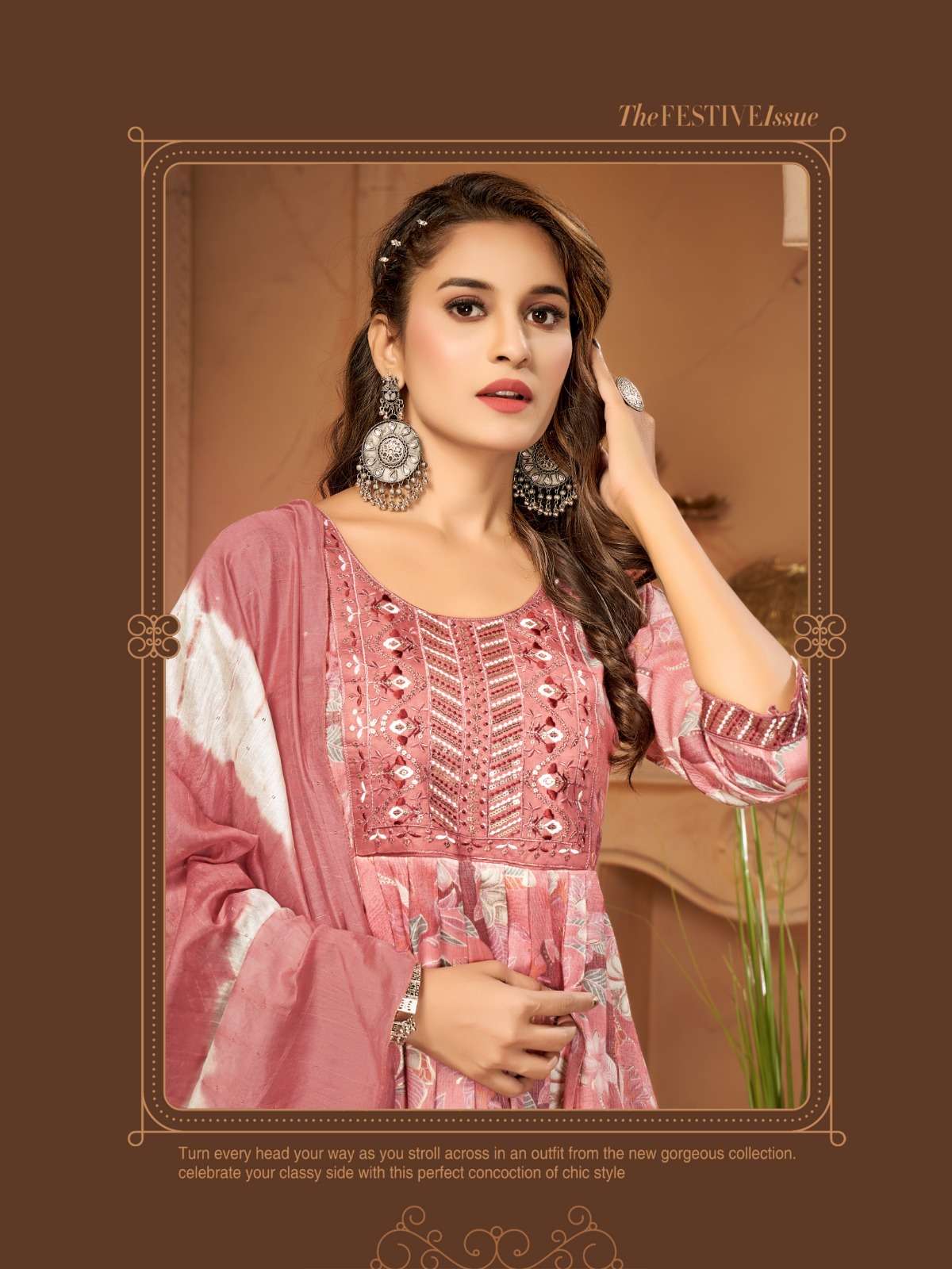 KIRTI BY JIYANA TWO TON RAYON FOIL PRINT EMBROIDERY WORK KURTI PANT WITH SIBORI DUPATTA 