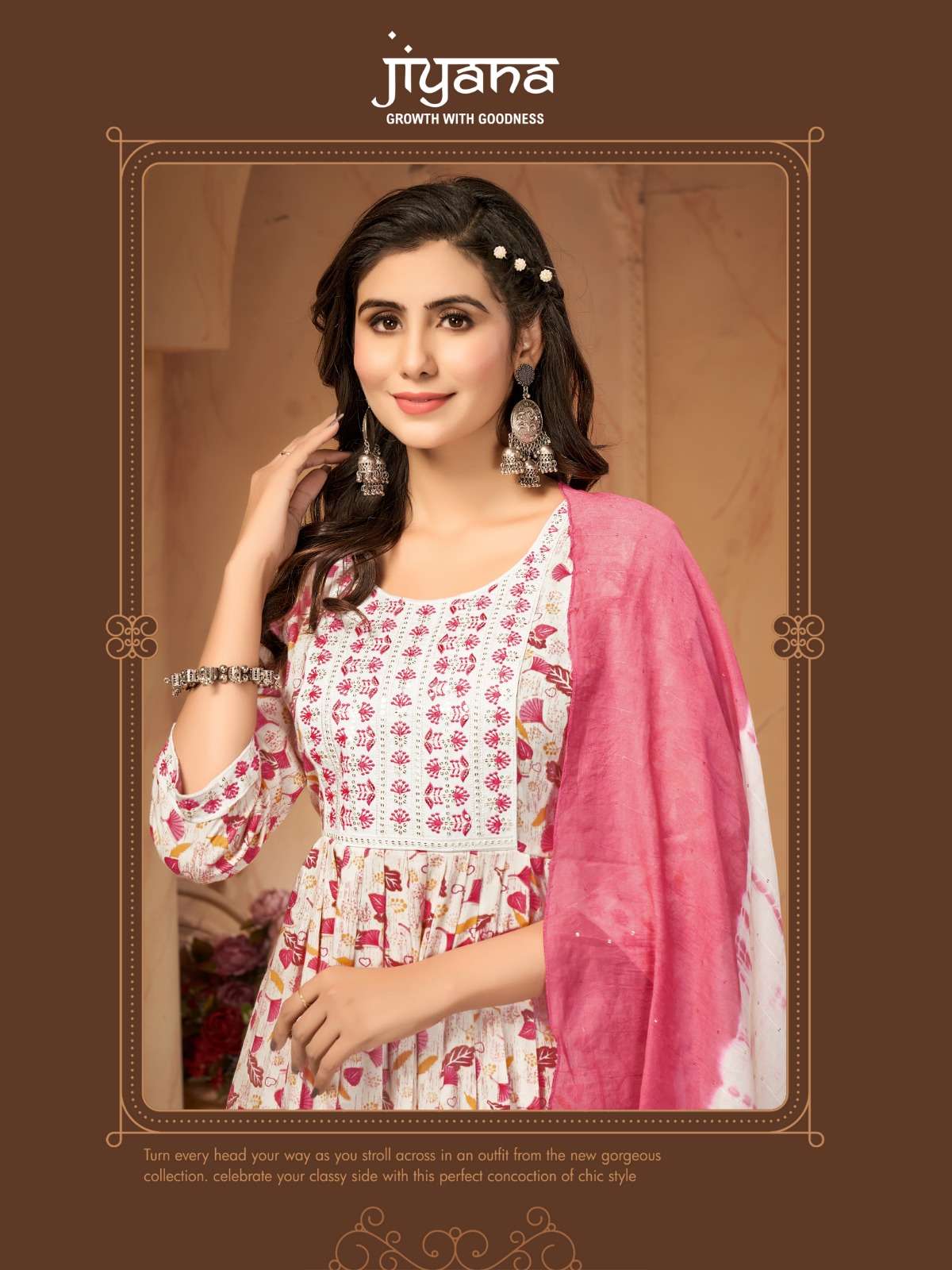 KIRTI BY JIYANA TWO TON RAYON FOIL PRINT EMBROIDERY WORK KURTI PANT WITH SIBORI DUPATTA 