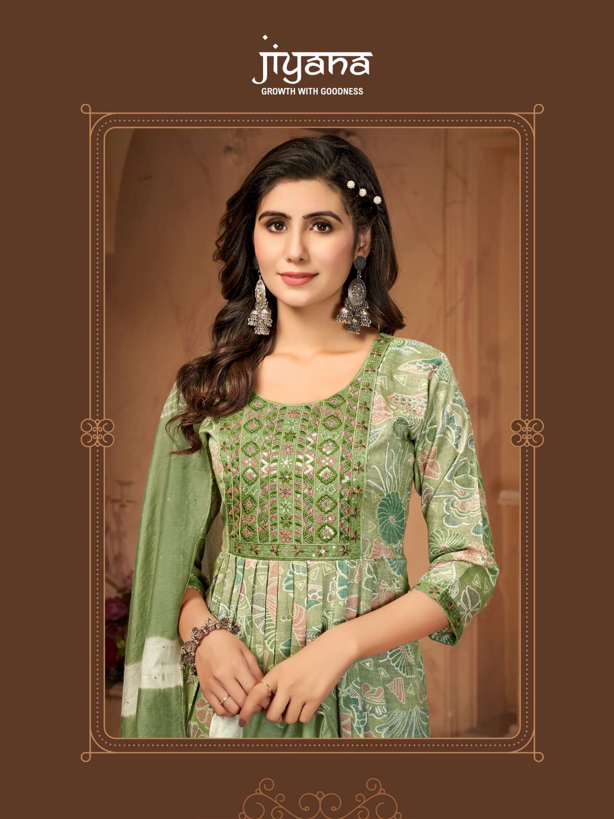 KIRTI BY JIYANA TWO TON RAYON FOIL PRINT EMBROIDERY WORK KURTI PANT WITH SIBORI DUPATTA 