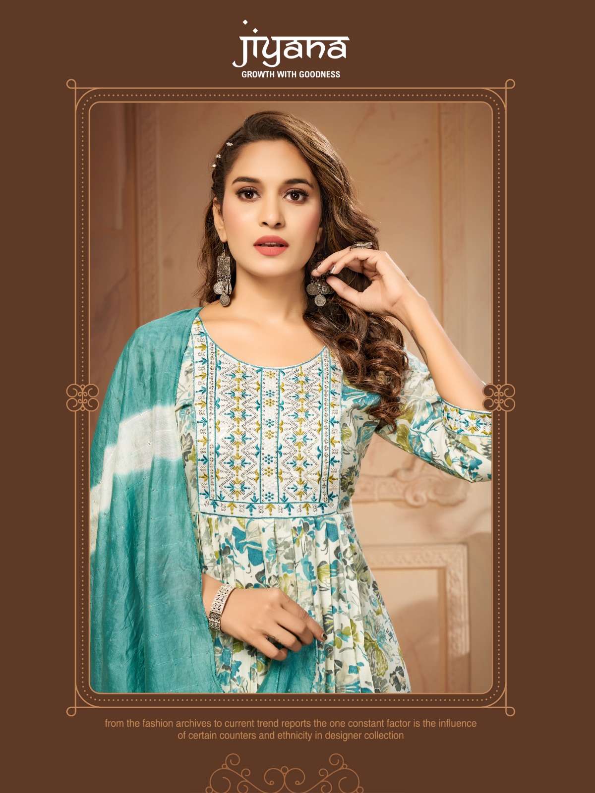 KIRTI BY JIYANA TWO TON RAYON FOIL PRINT EMBROIDERY WORK KURTI PANT WITH SIBORI DUPATTA 