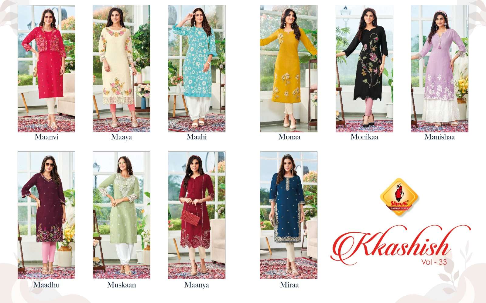 KKASHISH VOL-33 BY SHRUTI SUITS PURE COTTON LINEN STYLISH EMBROIDERY WORK KURTI PANT 