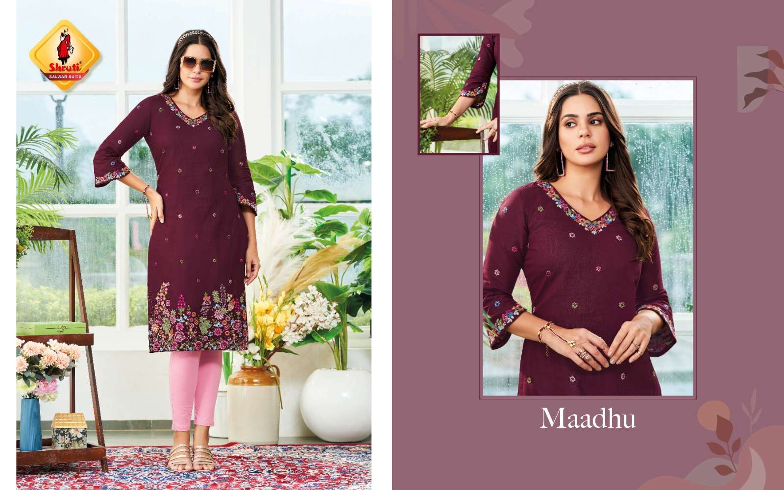 KKASHISH VOL-33 BY SHRUTI SUITS PURE COTTON LINEN STYLISH EMBROIDERY WORK KURTI PANT 