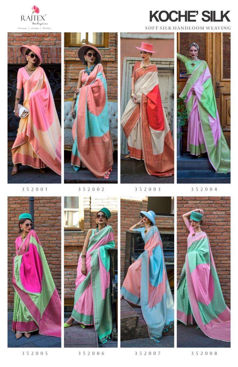 KOCHE SILK BY RAJTEX SOFT HANDLOOM WEAVING SILK & CONTRAST PALLU CLASSY SAREES WITH BLOUSE 