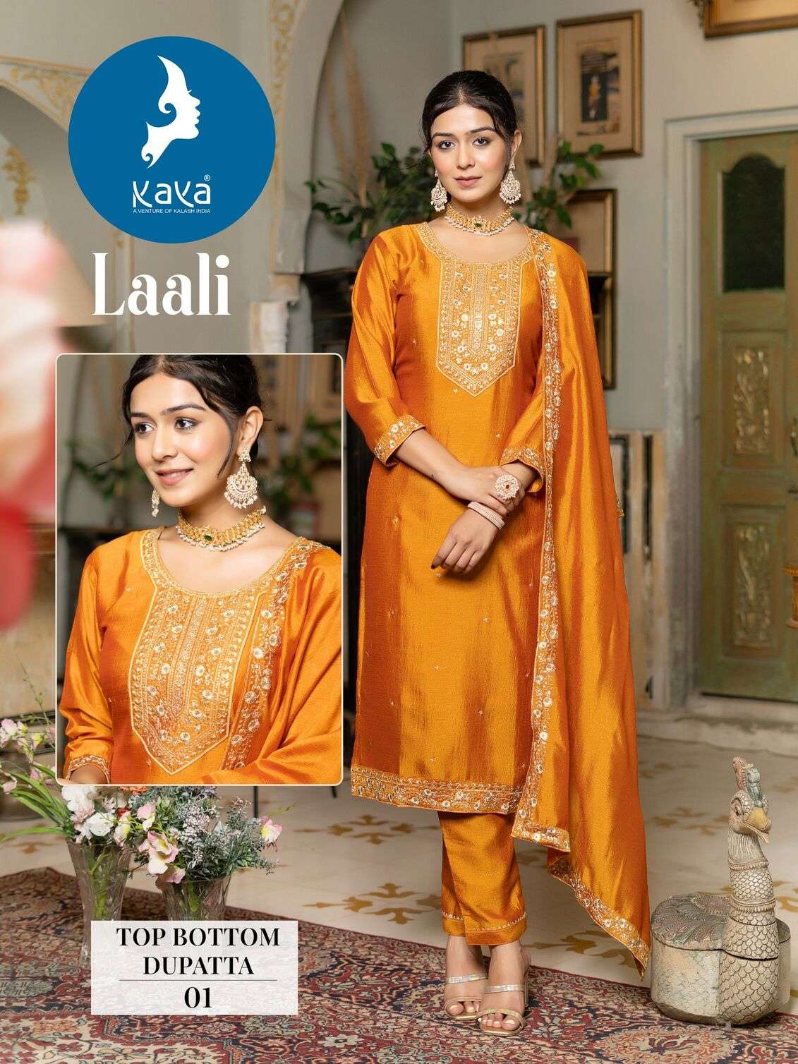 LAALI BY KAYA KURTI VICHITRA SILK 3 PIECE STRAIGHT CUT CONCEPT WITH ONE SIDE POCKET 