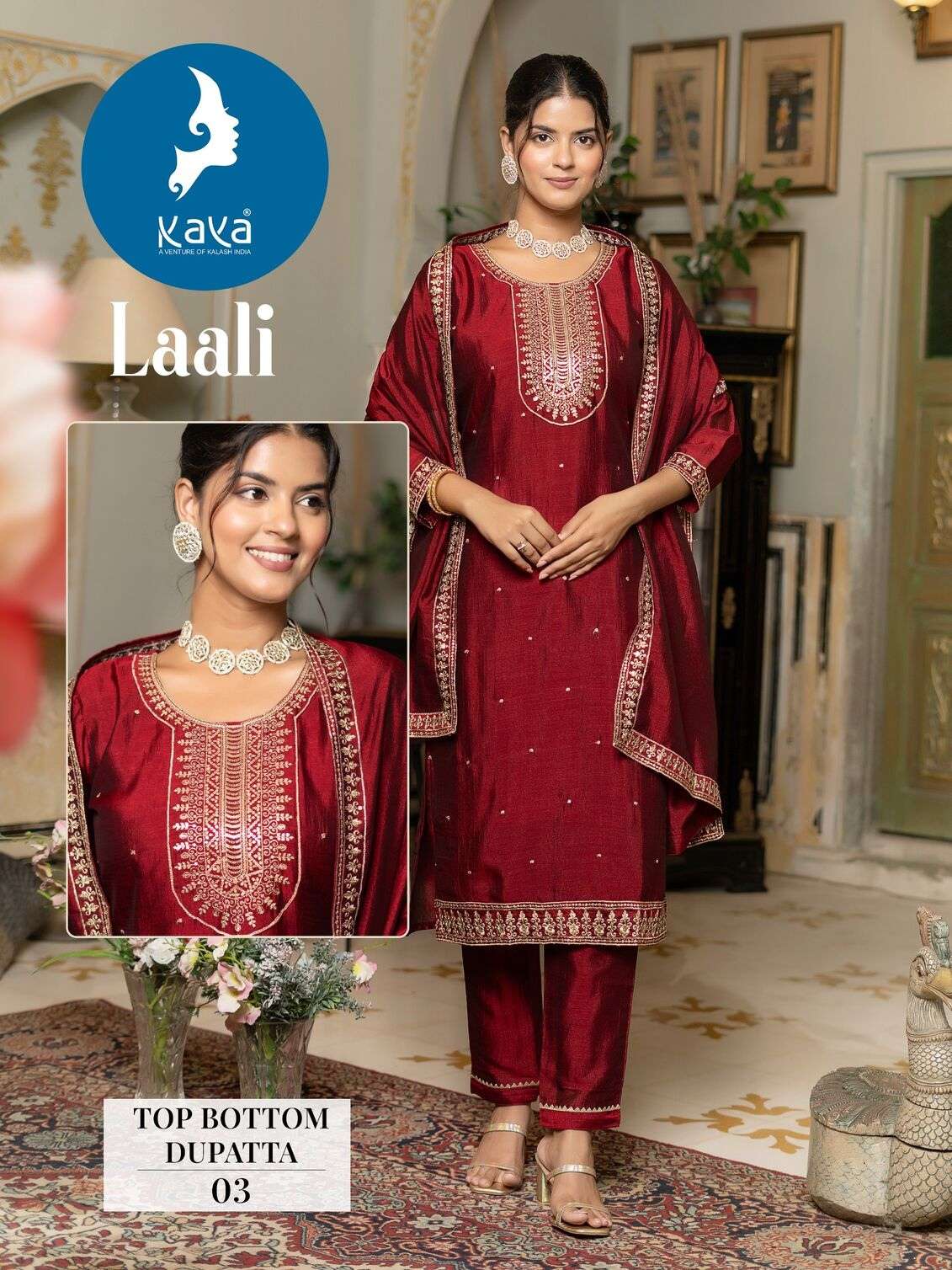 LAALI BY KAYA KURTI VICHITRA SILK 3 PIECE STRAIGHT CUT CONCEPT WITH ONE SIDE POCKET 