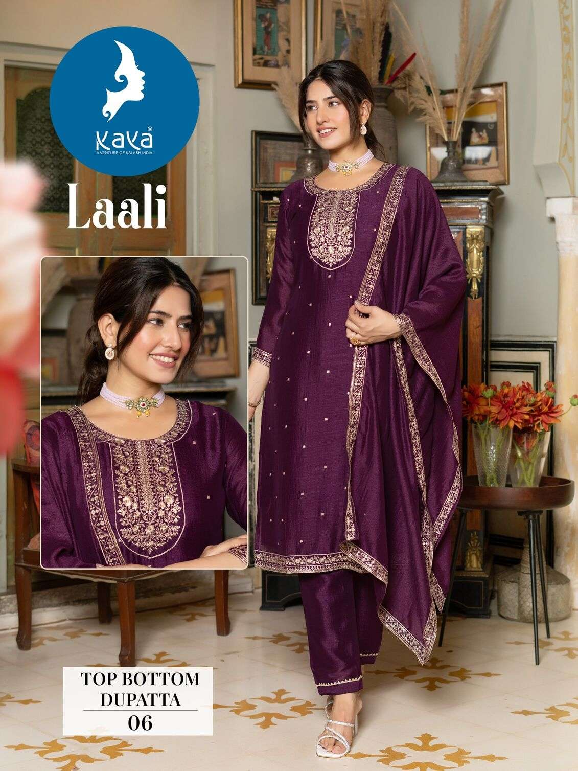 LAALI BY KAYA KURTI VICHITRA SILK 3 PIECE STRAIGHT CUT CONCEPT WITH ONE SIDE POCKET 