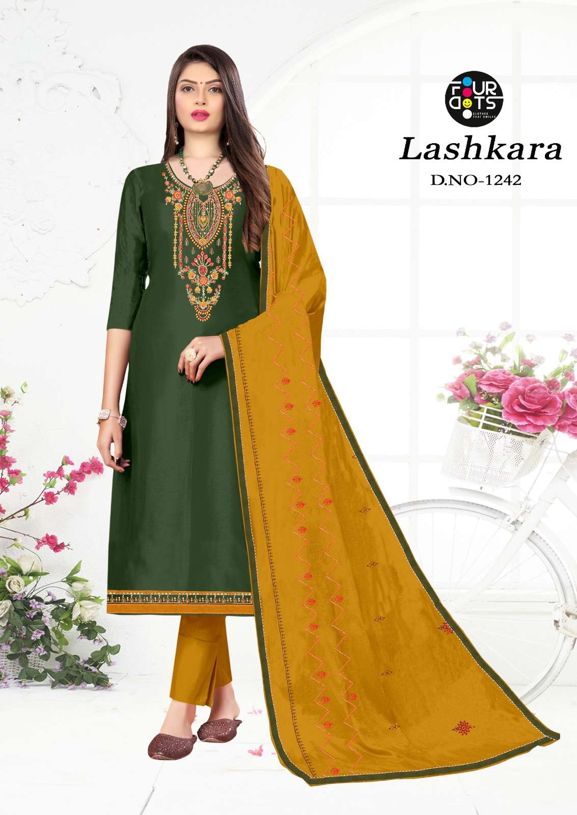 LASHKARA BY FOURDOTS PURE JAM SILK COTTON CASUAL WEAR UNSTICHED SALWAR SUITS WITH WORK 