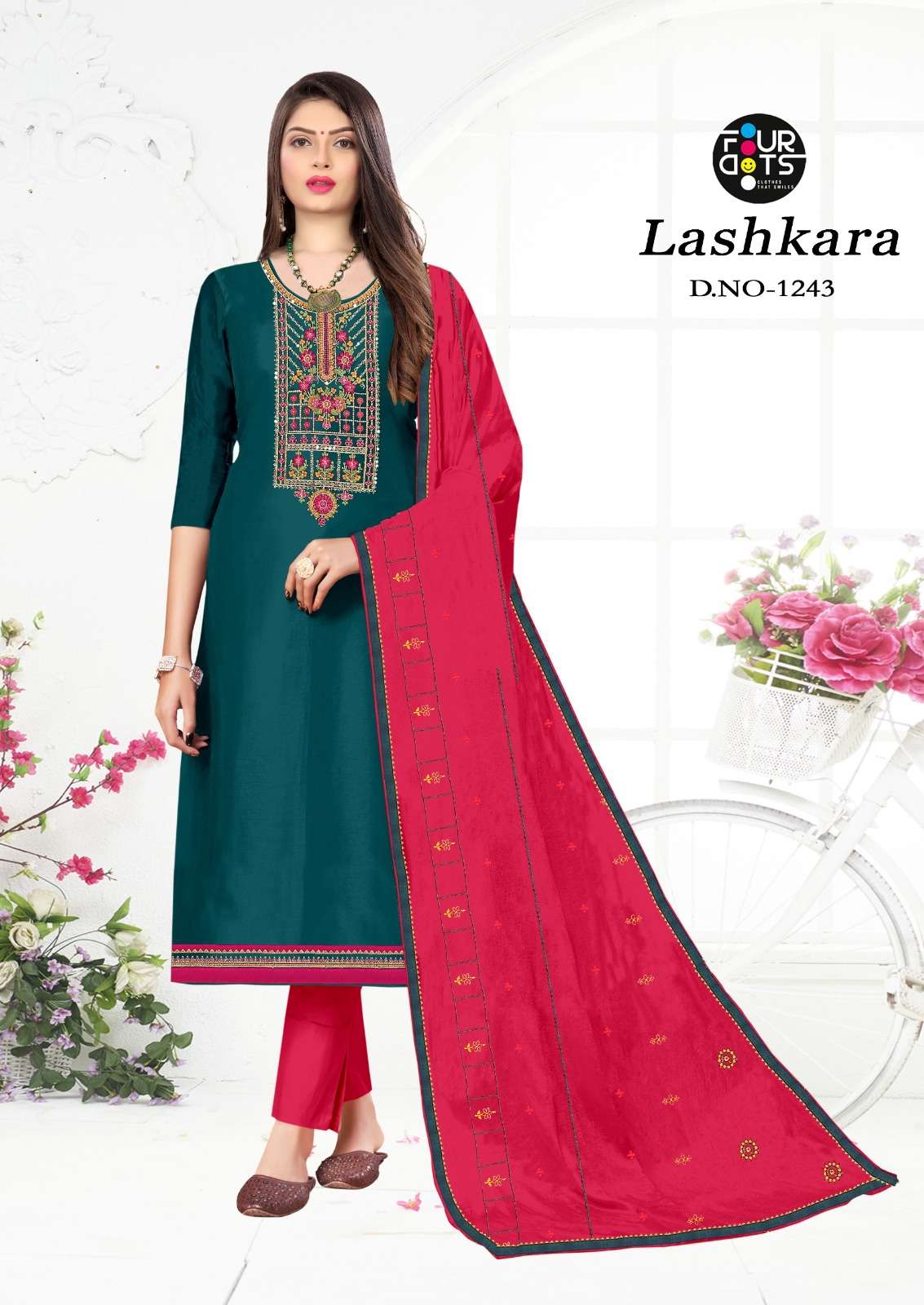 LASHKARA BY FOURDOTS PURE JAM SILK COTTON CASUAL WEAR UNSTICHED SALWAR SUITS WITH WORK 