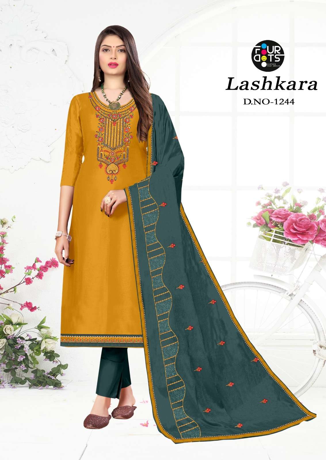 LASHKARA BY FOURDOTS PURE JAM SILK COTTON CASUAL WEAR UNSTICHED SALWAR SUITS WITH WORK 