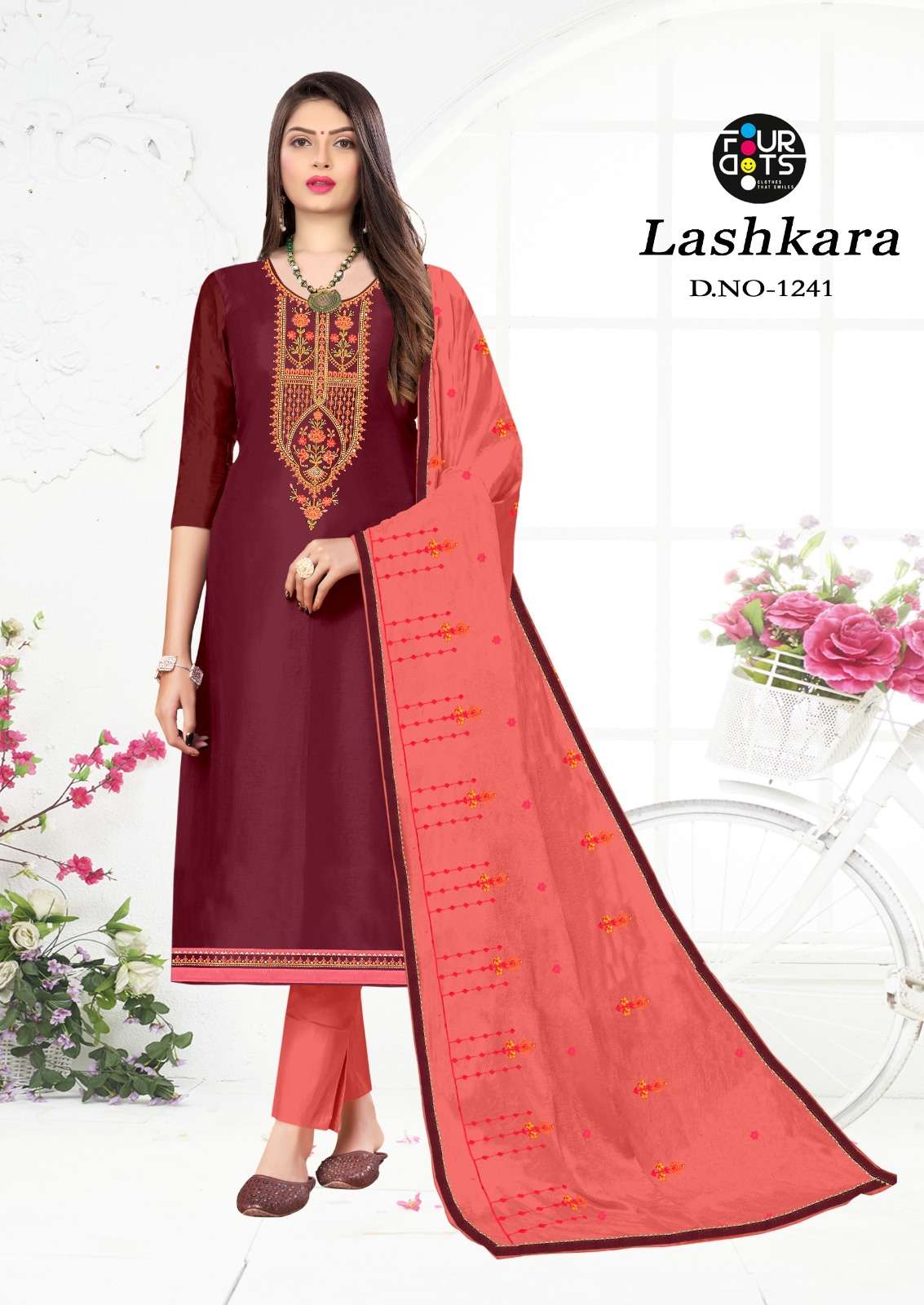 LASHKARA BY FOURDOTS PURE JAM SILK COTTON CASUAL WEAR UNSTICHED SALWAR SUITS WITH WORK 