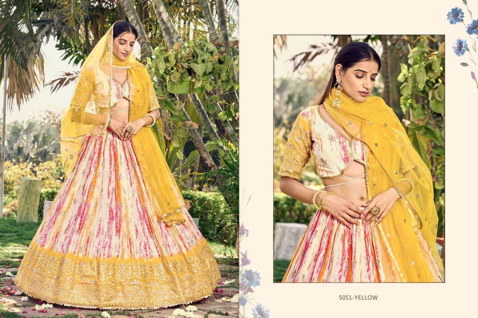 LAVANYA BY ZEEL CLOTHING CHINON FABRIC ZARI EMBROIDERY WORK DIGITAL PRINT LEHENGA BLOUSE WITH DUPATTA 