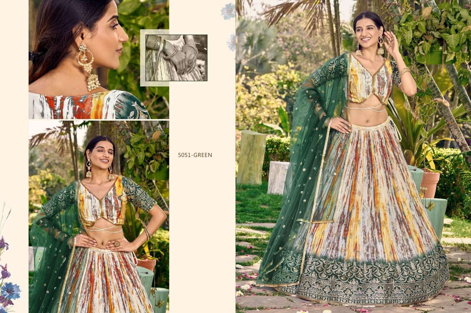 LAVANYA BY ZEEL CLOTHING CHINON FABRIC ZARI EMBROIDERY WORK DIGITAL PRINT LEHENGA BLOUSE WITH DUPATTA 