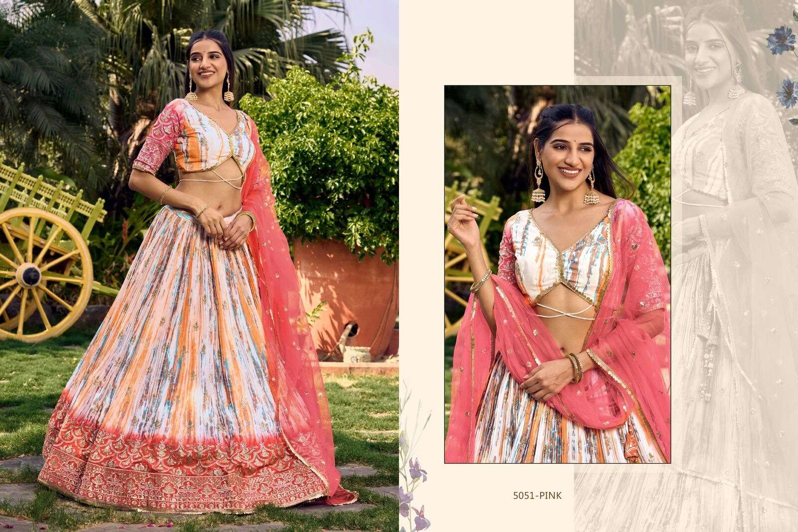 LAVANYA BY ZEEL CLOTHING CHINON FABRIC ZARI EMBROIDERY WORK DIGITAL PRINT LEHENGA BLOUSE WITH DUPATTA 