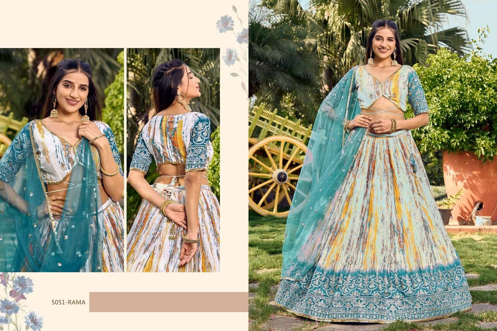 LAVANYA BY ZEEL CLOTHING CHINON FABRIC ZARI EMBROIDERY WORK DIGITAL PRINT LEHENGA BLOUSE WITH DUPATTA 