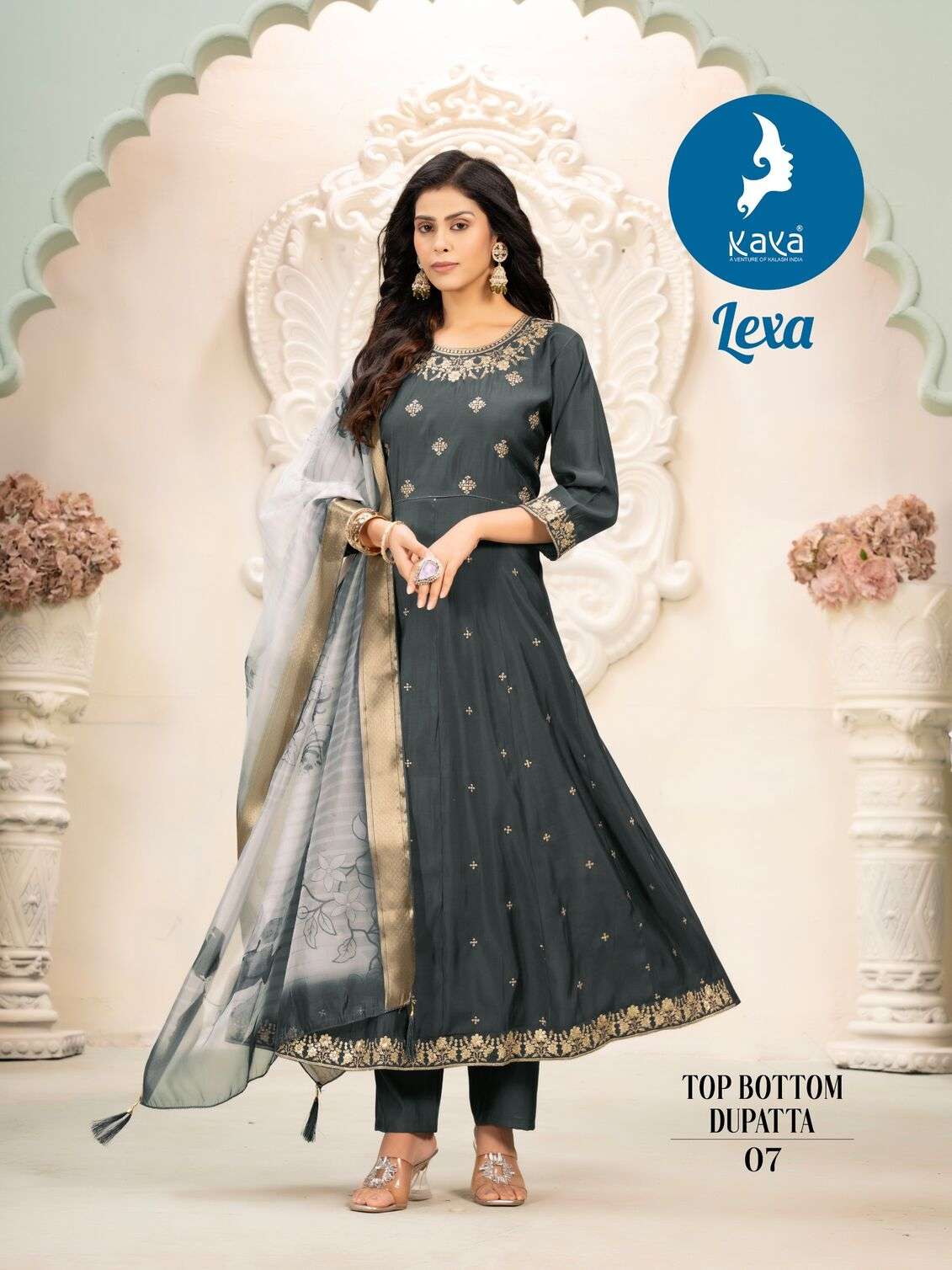 LEXA BY KAYA KURTI ROMAN SILK 3 PIECE ANARKALI CONCEPT WITH DIGITAL PRINT DUPATTA 