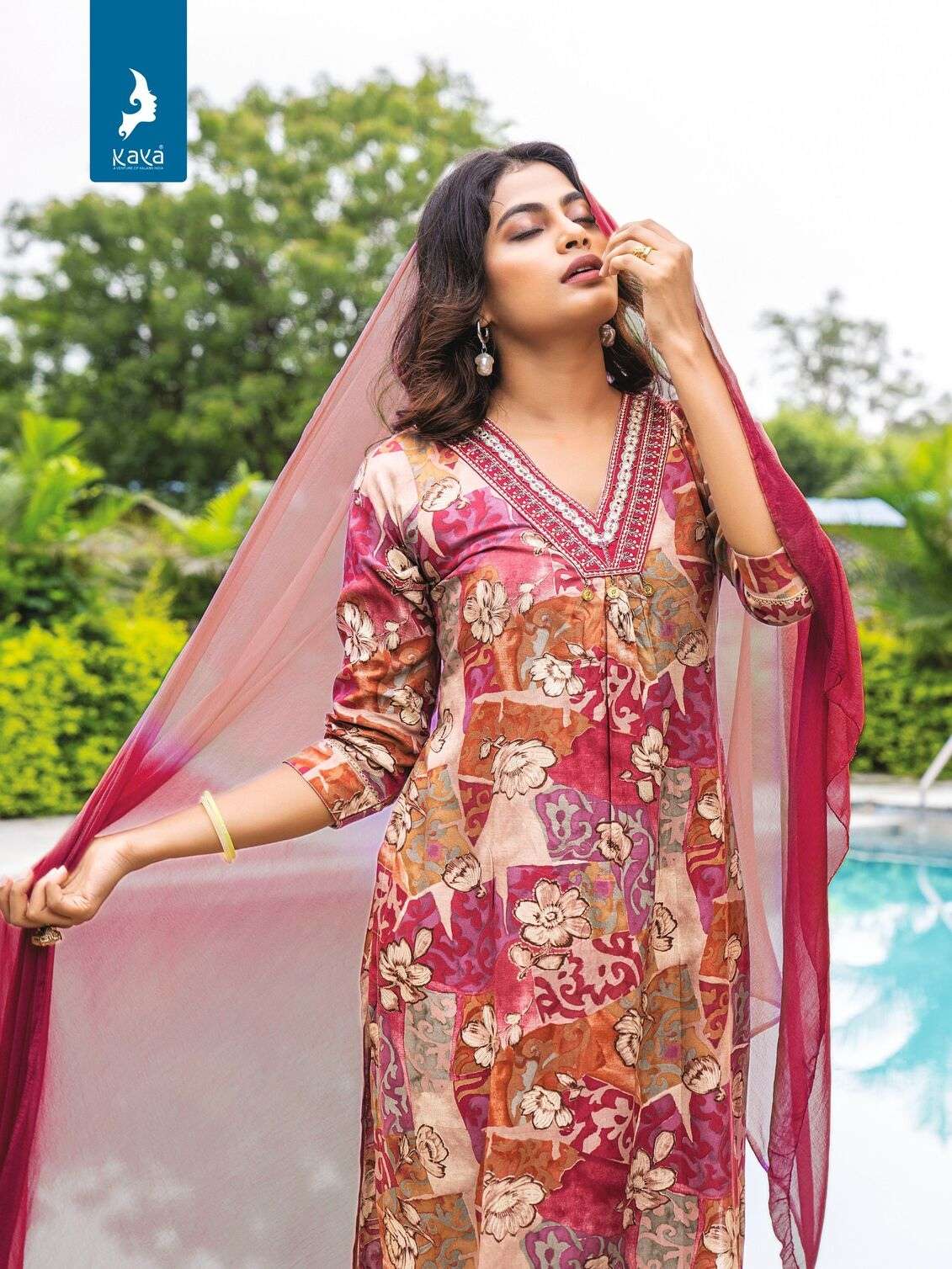 LILY VOL-3 BY KAYA KURTI RAYON PRINT 3 PIECE STRAIGHT CUT V NECK KURTI PANT WITH DUPATTA 