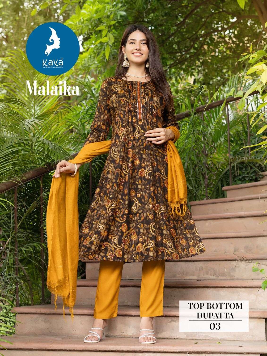 MALAIKA BY KAYA KURTI CAPSULE FOIL PRINT 3 PIECE CONCEPT WITH STRAIGHT CUT & ONE SIDE POCKET