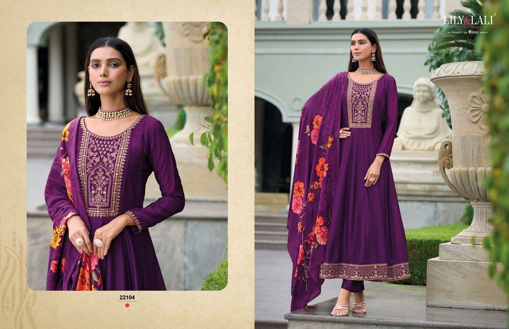 MALLIKAJAAN BY LILY & LALI ANARKALI STYLE DRESS WITH JARI & SEQUENCE WORK ON VICHITRA SILK KURTI PANT WITH DUPATTA 