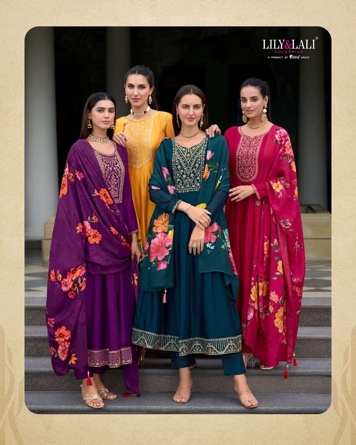 MALLIKAJAAN BY LILY & LALI ANARKALI STYLE DRESS WITH JARI & SEQUENCE WORK ON VICHITRA SILK KURTI PANT WITH DUPATTA 