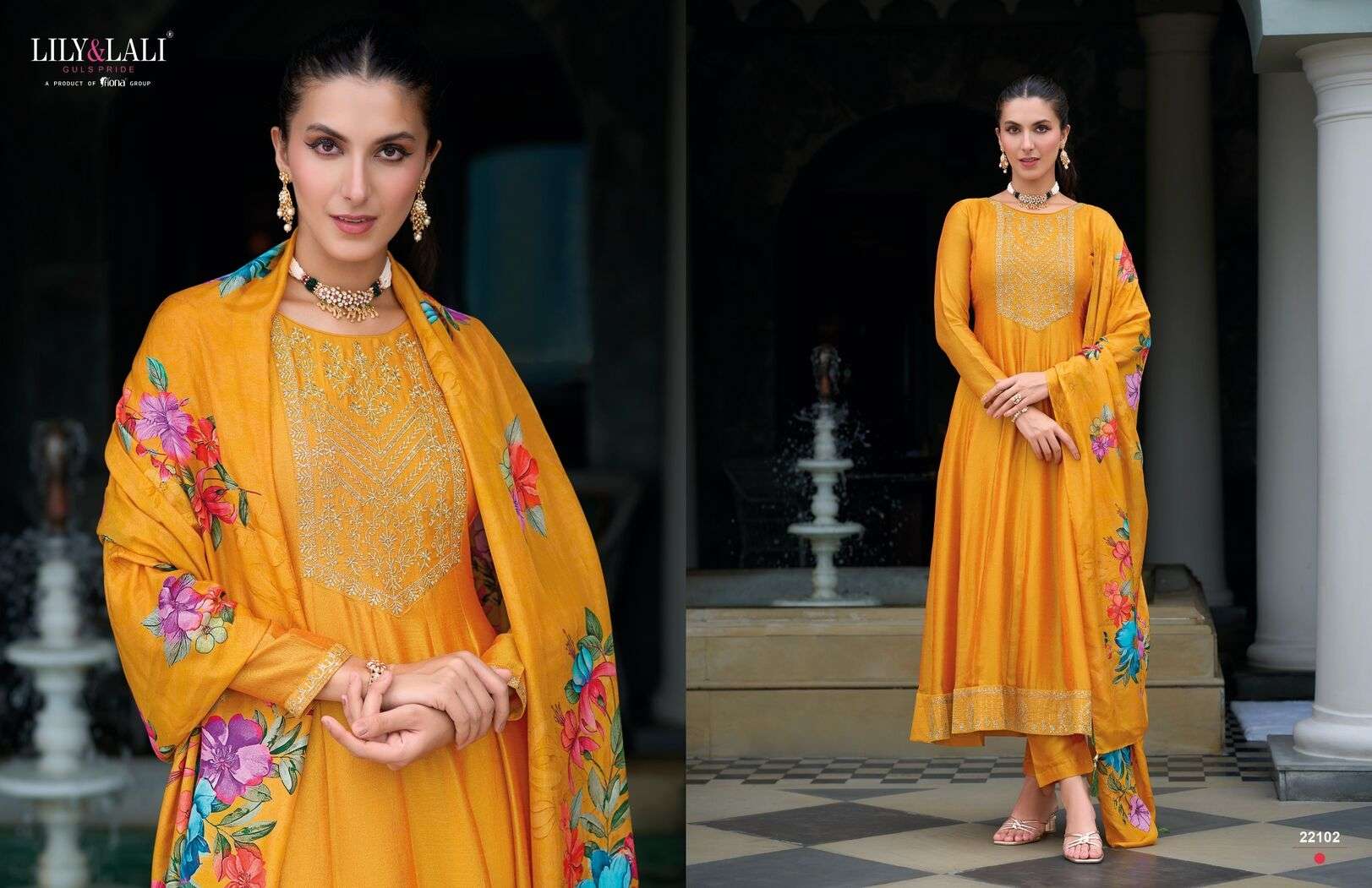 MALLIKAJAAN BY LILY & LALI ANARKALI STYLE DRESS WITH JARI & SEQUENCE WORK ON VICHITRA SILK KURTI PANT WITH DUPATTA 