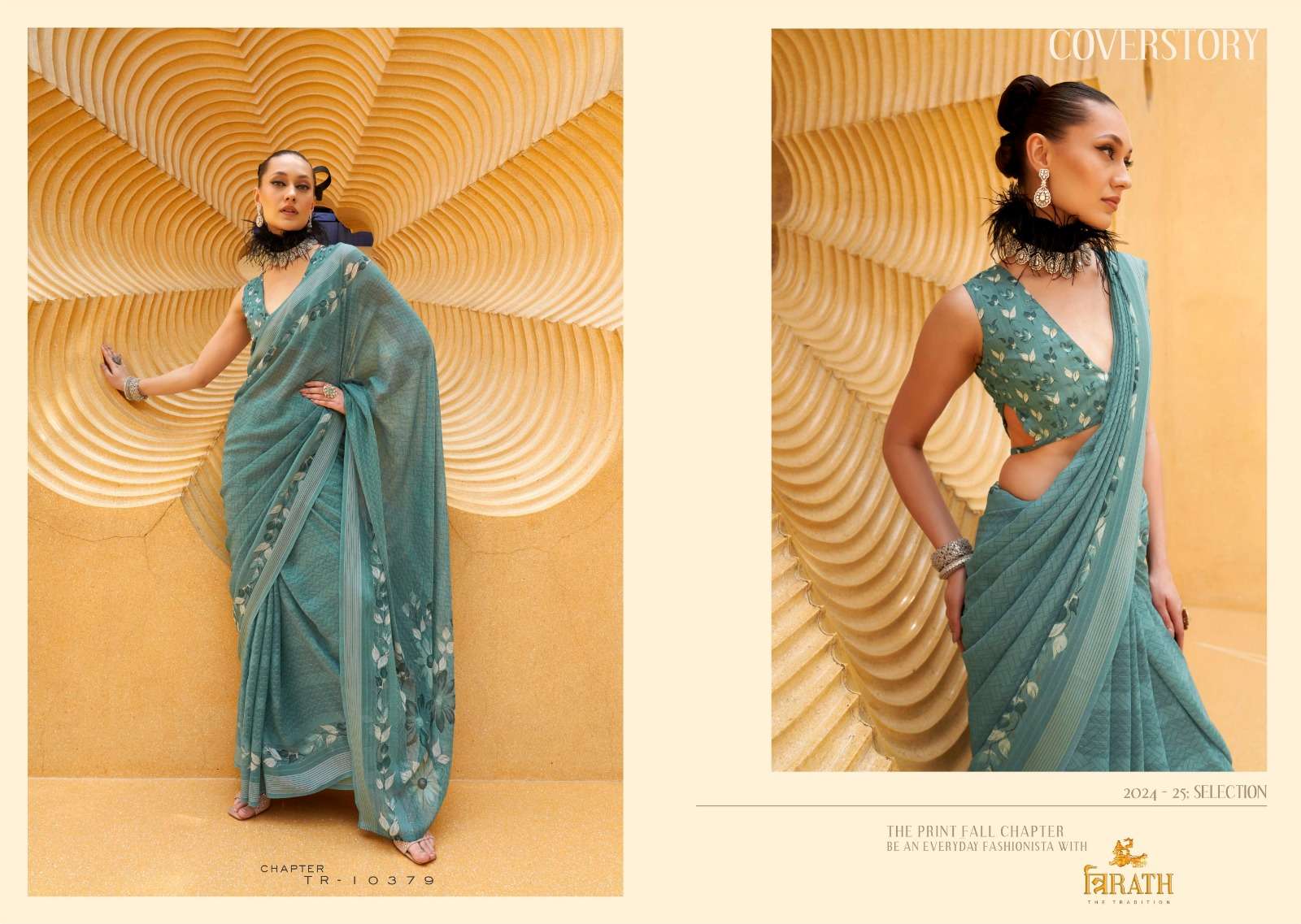 MAXIMA BY TRIRATH DAANI GEORGETTE WITH PRINT DESIGN AQUA FINISH CASUAL WEAR SAREES 