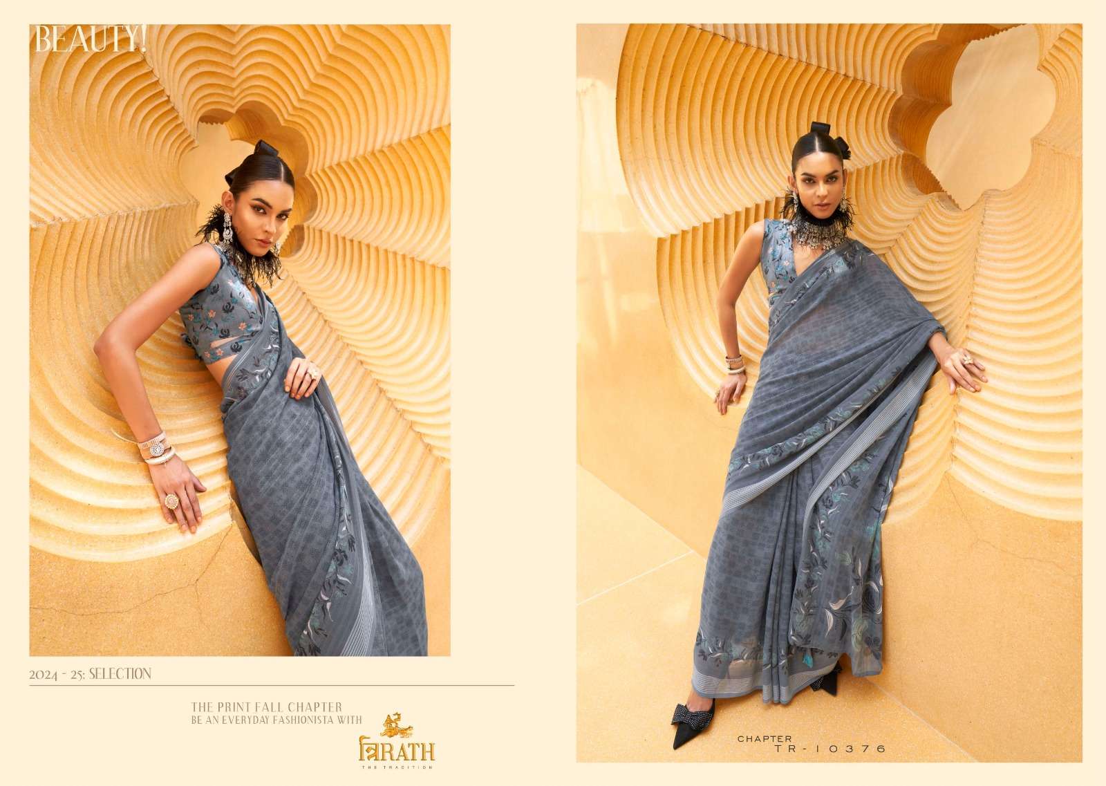 MAXIMA BY TRIRATH DAANI GEORGETTE WITH PRINT DESIGN AQUA FINISH CASUAL WEAR SAREES 