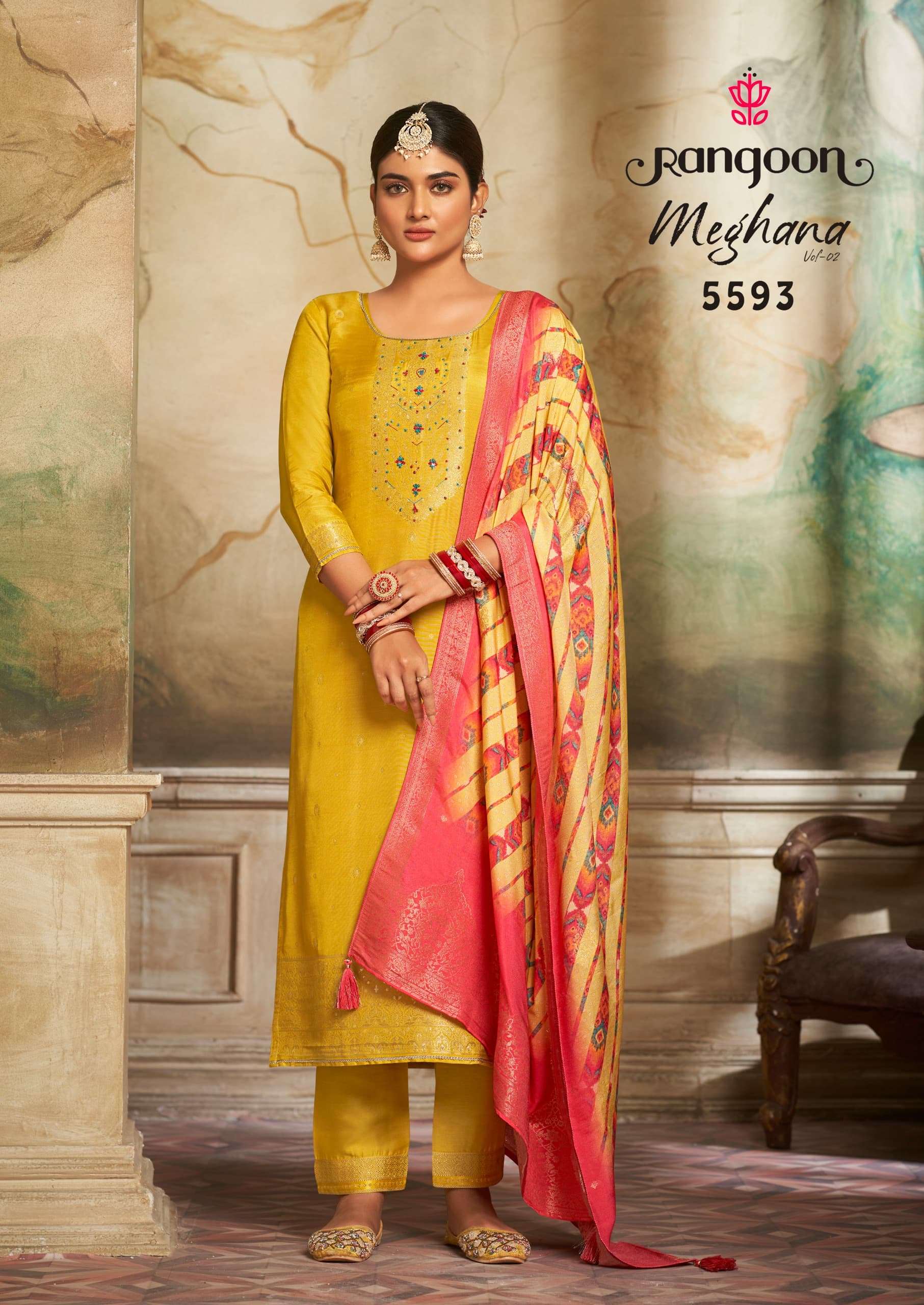 MEGHANA VOL-2 BY RANGOON VISCOSE WITH KHATLI HANDWORK KURTI PANT WITH PURE DIGITAL DUPATTA