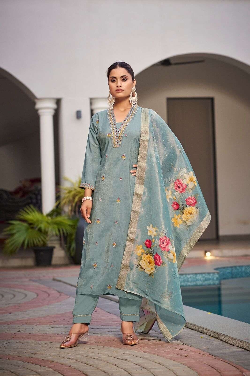 MILLIE BY OSSM ROMAN SIMMER EMBROIDERY WORK KURTI PANT WITH DIGITAL PRINT DUPATTA 
