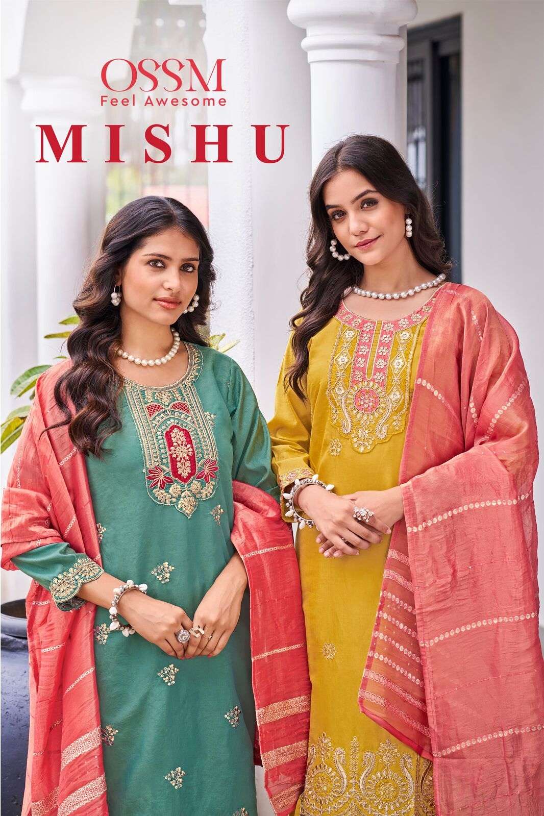 MISHU BY OSSM ROMAN SIMMER HEAVY EMBROIDERY WORK KURTI PANT WITH DUPATTA 