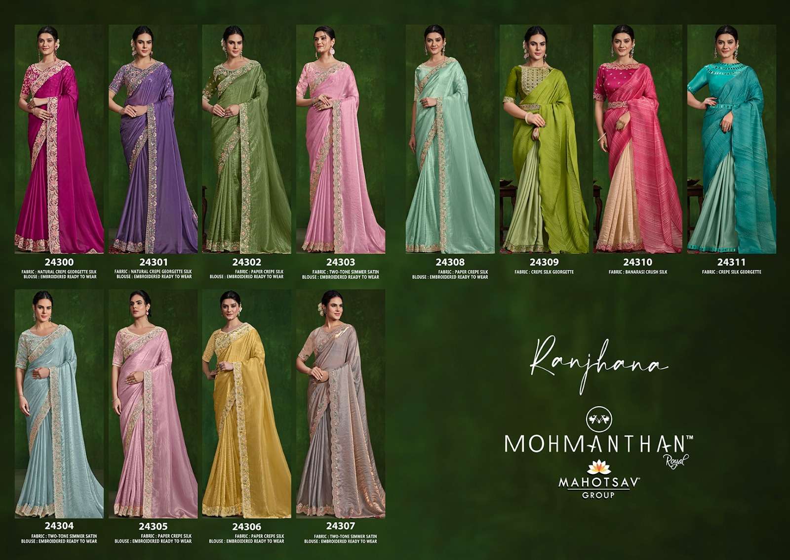 MOHMANTHAN 24300 SERIES RANJHANA BY MAHOTSAV PARTY WEAR DESIGNER SAREES 