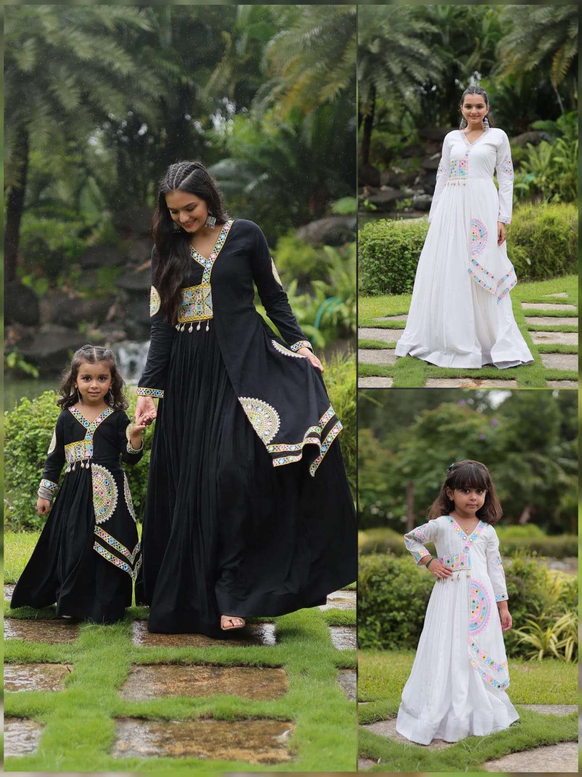 MOM DAUGHTER COMBO GOWN BY TEXOFAB RAYON FABRIC WITH KUTCHI GAMTHI LACE WORK LONG GOWN 