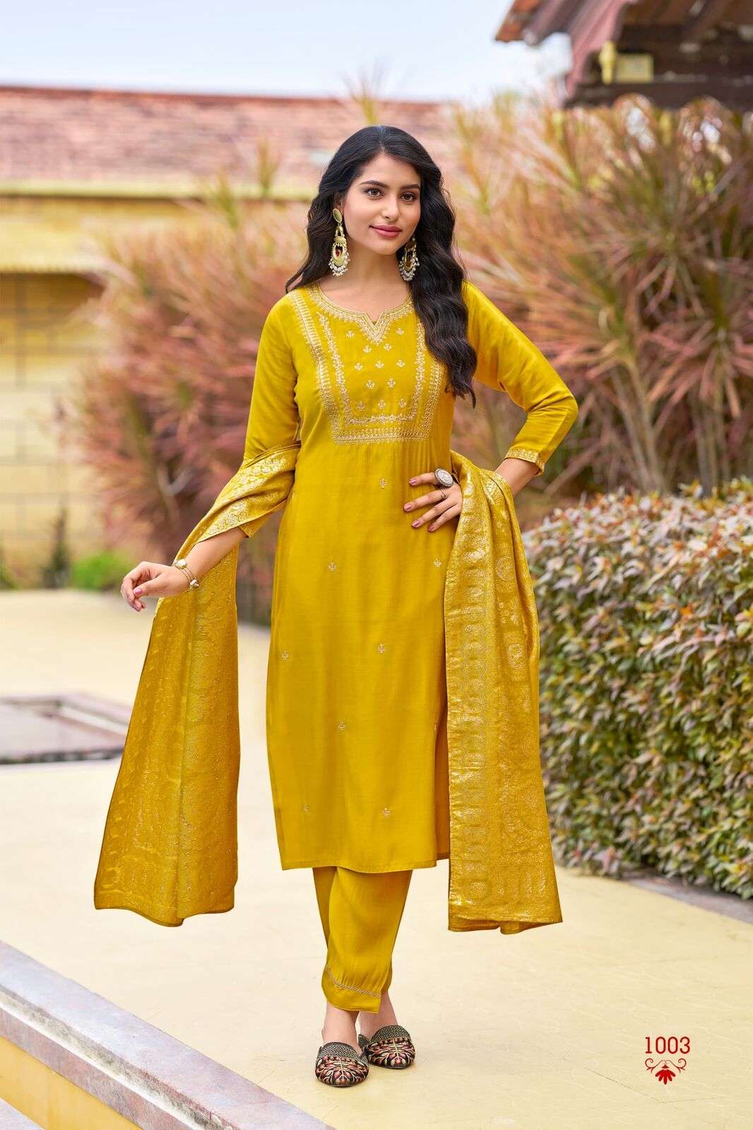 MONALISA VOL-4 BY OSSM PREMIUM VISCOSE ROMAN SLUB HEAVY EMBROIDERY WORK KURTI PANT WITH DUPATTA 