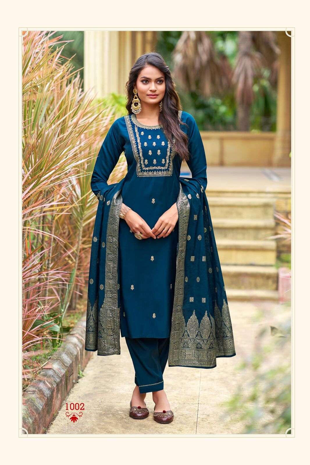 MONALISA VOL-4 BY OSSM PREMIUM VISCOSE ROMAN SLUB HEAVY EMBROIDERY WORK KURTI PANT WITH DUPATTA 