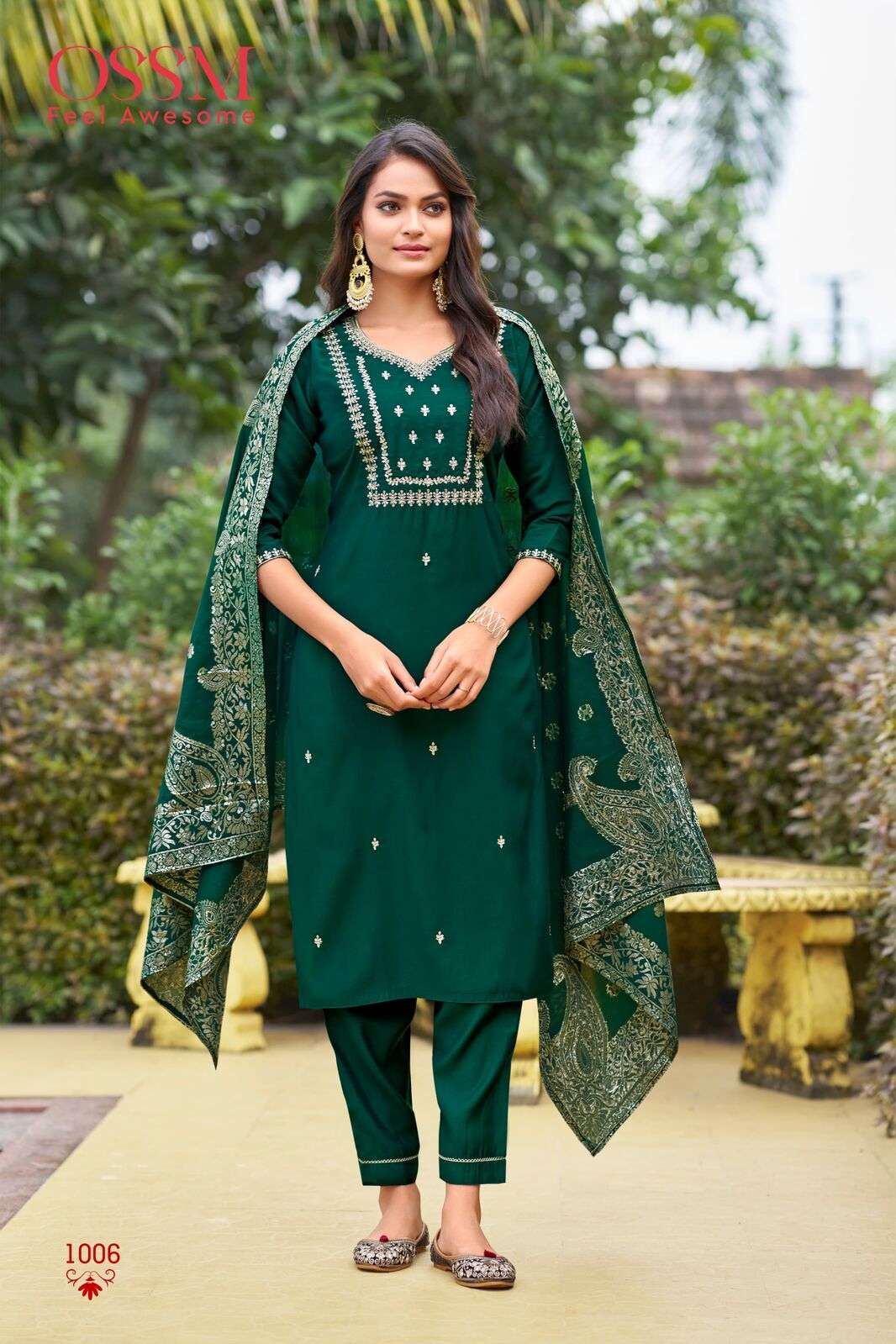 MONALISA VOL-4 BY OSSM PREMIUM VISCOSE ROMAN SLUB HEAVY EMBROIDERY WORK KURTI PANT WITH DUPATTA 