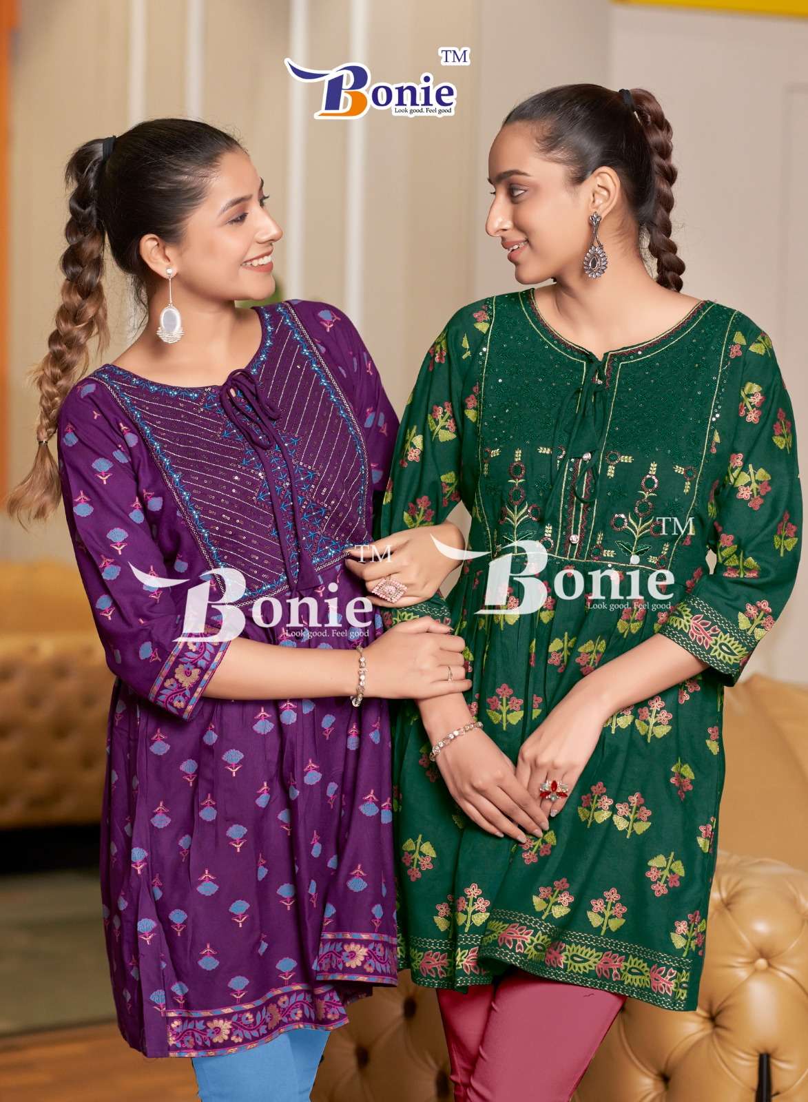 NIKKI BY BONIE RAYON FABRIC AMAZING COLOUR PRINTS SHORT TUNICS 