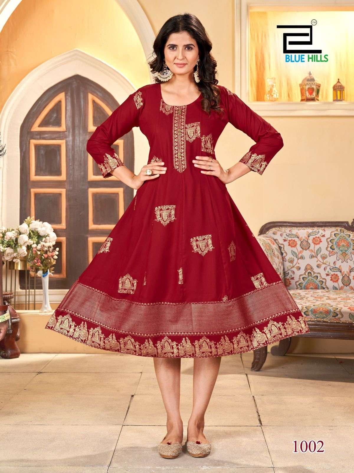 PALKI SPECIAL KNEE LENGTH PRINTED ANARKALI CONCEPT BY TEXOFAB