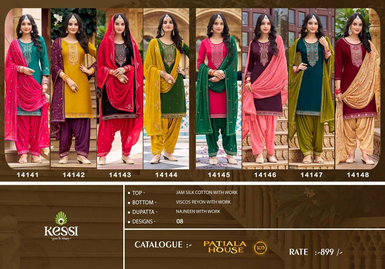 PATIALA HOUSE VOL-100 BY KESSI JAM SILK COTTON WORK UNSTICHED SALWAR SUITS 